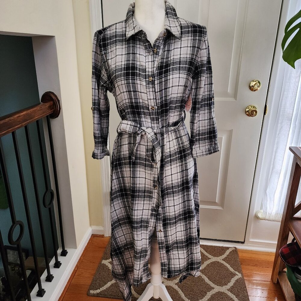 NWT Harlow & Rose Women's Plaid Casual Shirt Dress Size M